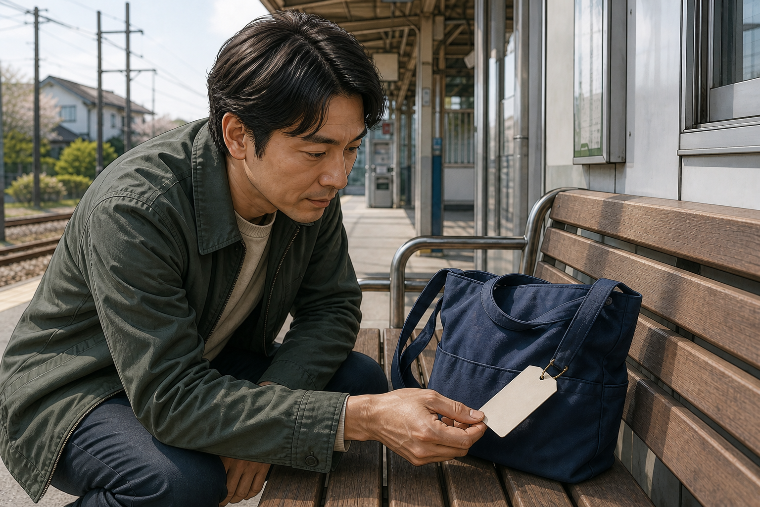 発見者がバッグのタグを見つけます。持ち主の個人情報は表示されません。